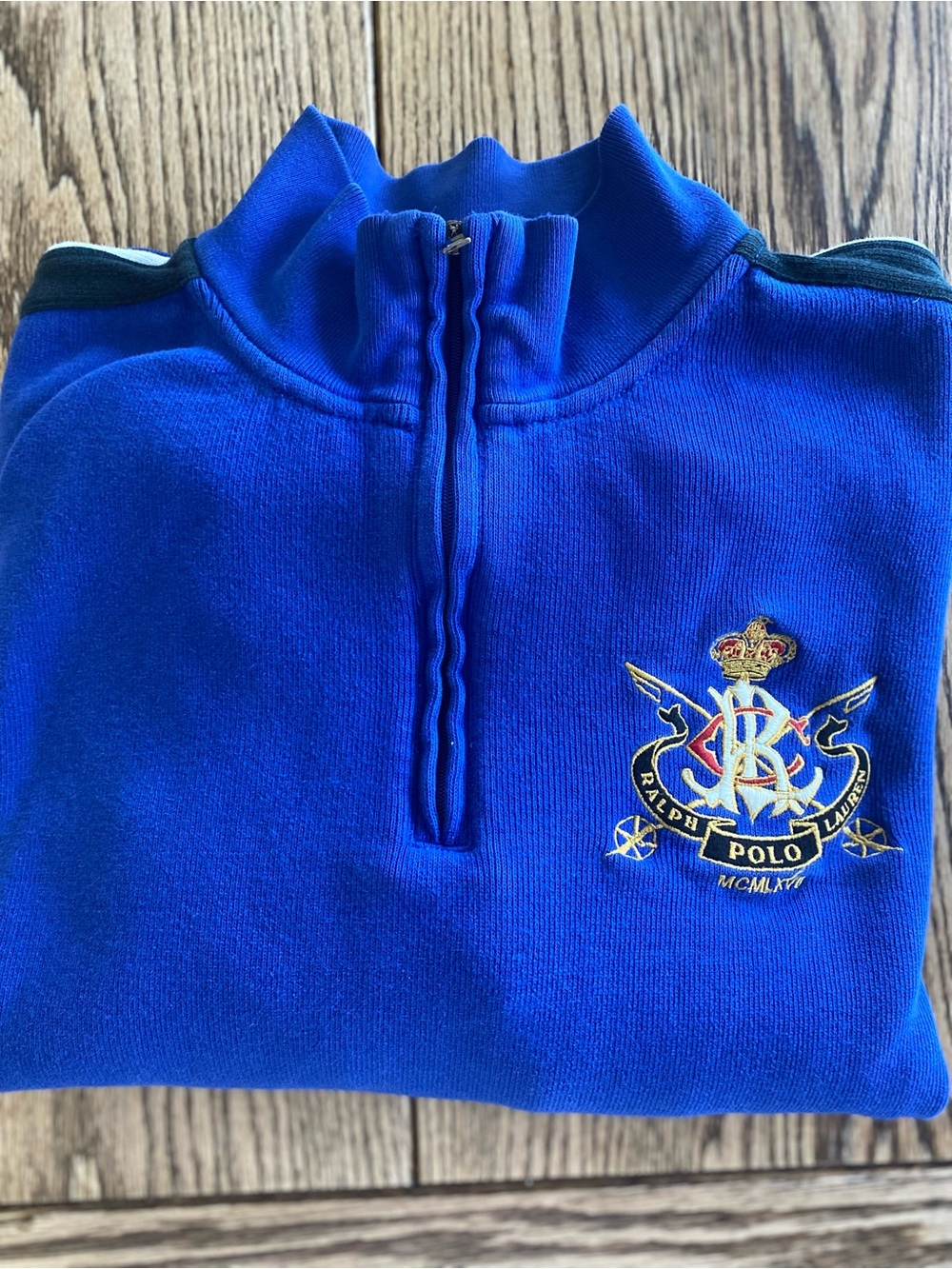 Polo by Ralph Lauren Bright Blue Quarter-Zip Sweater with Embroidered Crest